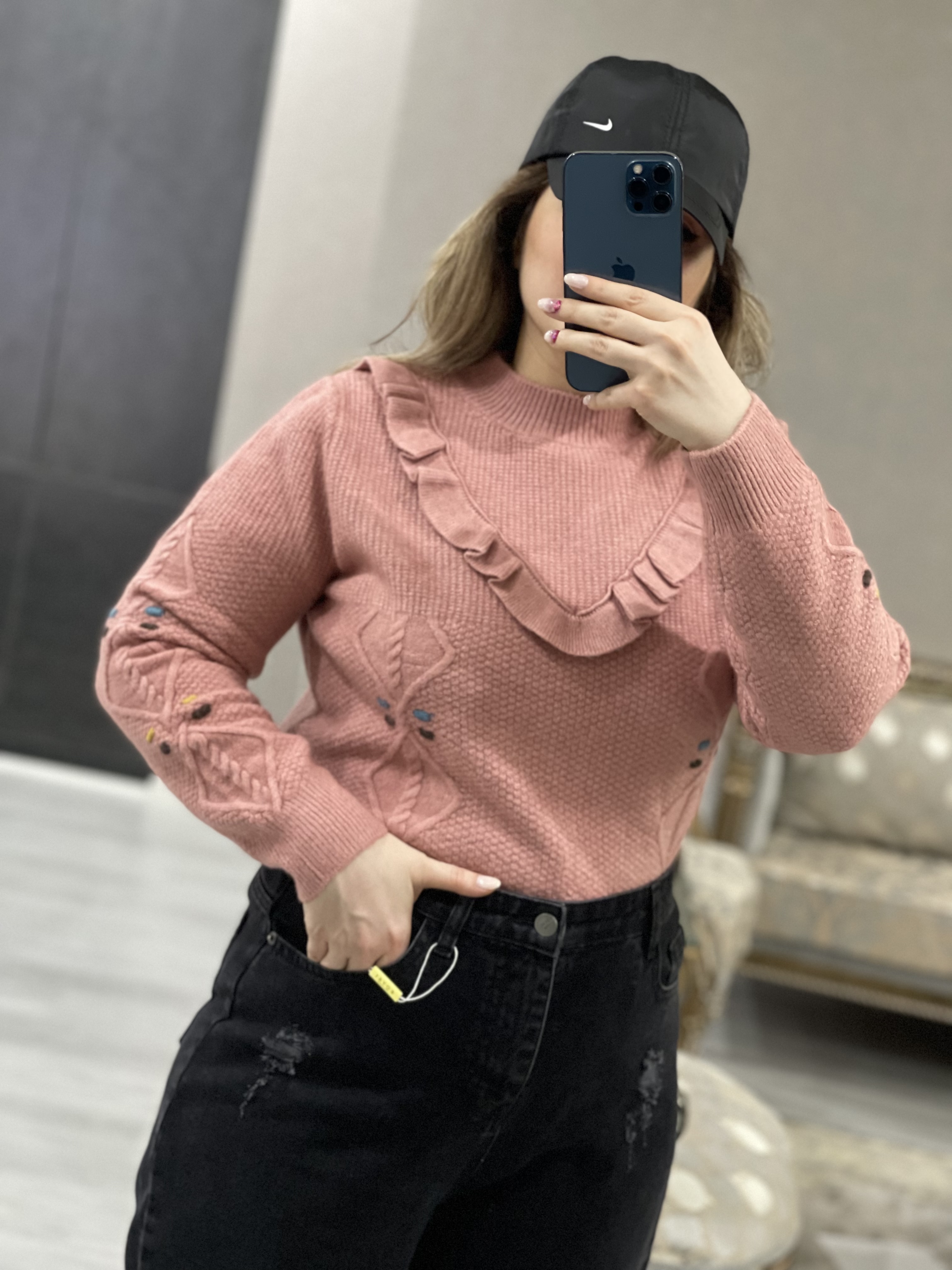 بلوز بافت یقه چین نازی کد1138