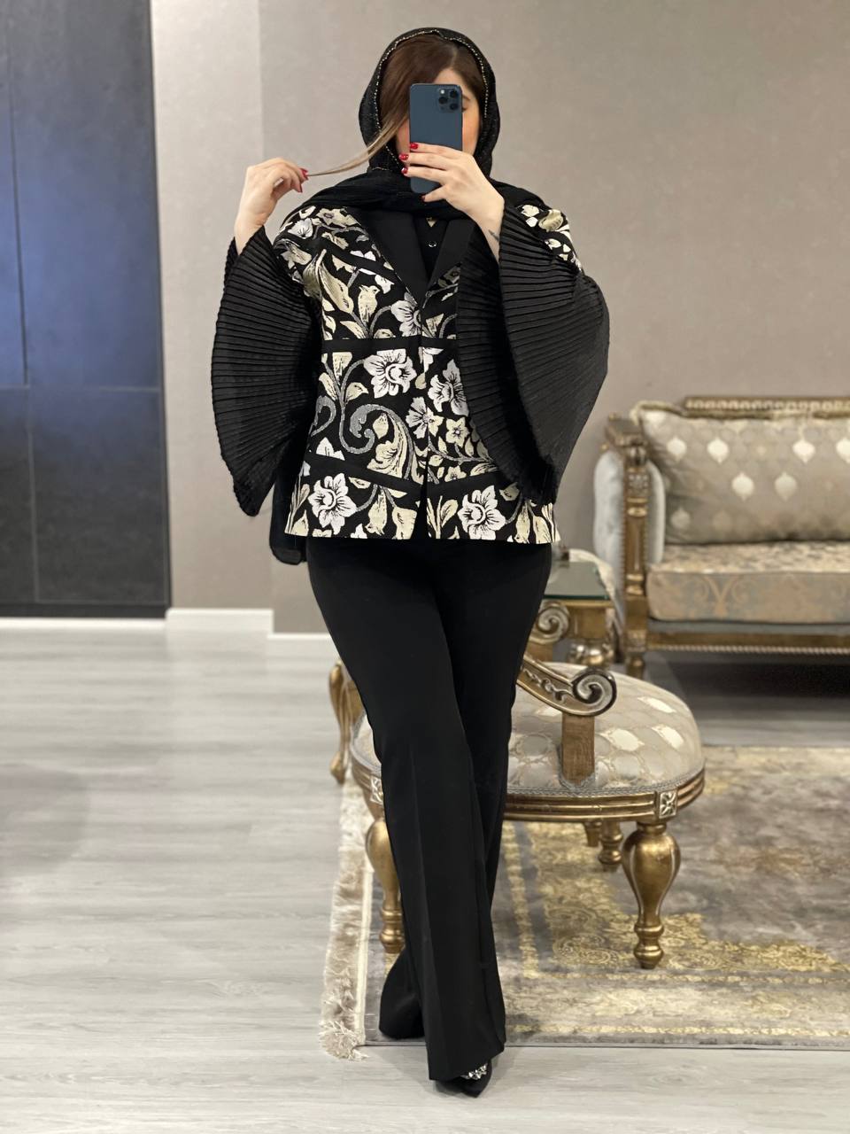 کت ژاکارد آستین پلیسه  دینا