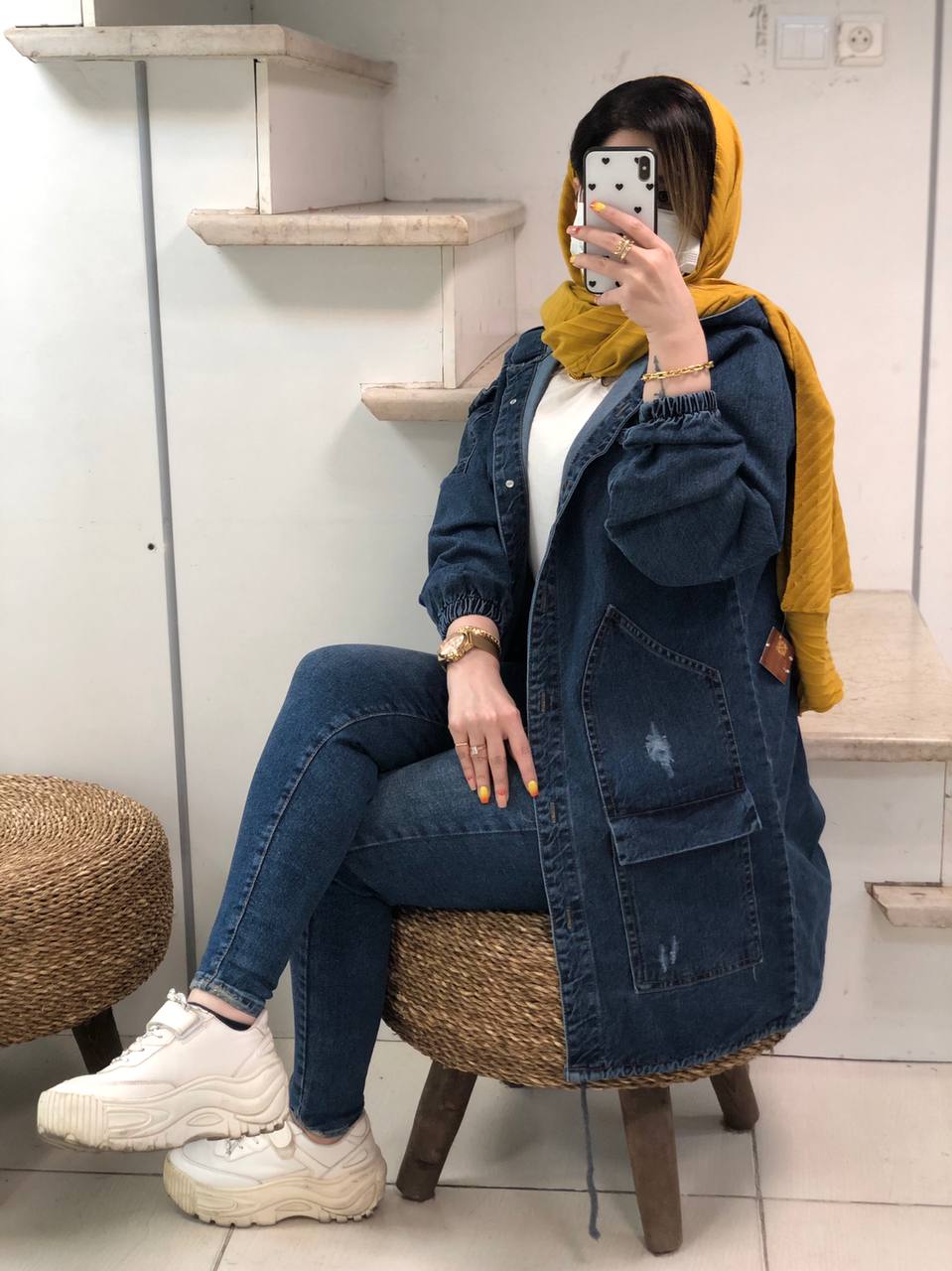 مانتو جین پاییزه کلاهدار کد0403