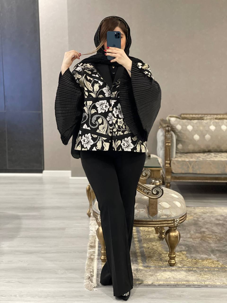 کت ژاکارد آستین پلیسه دینا