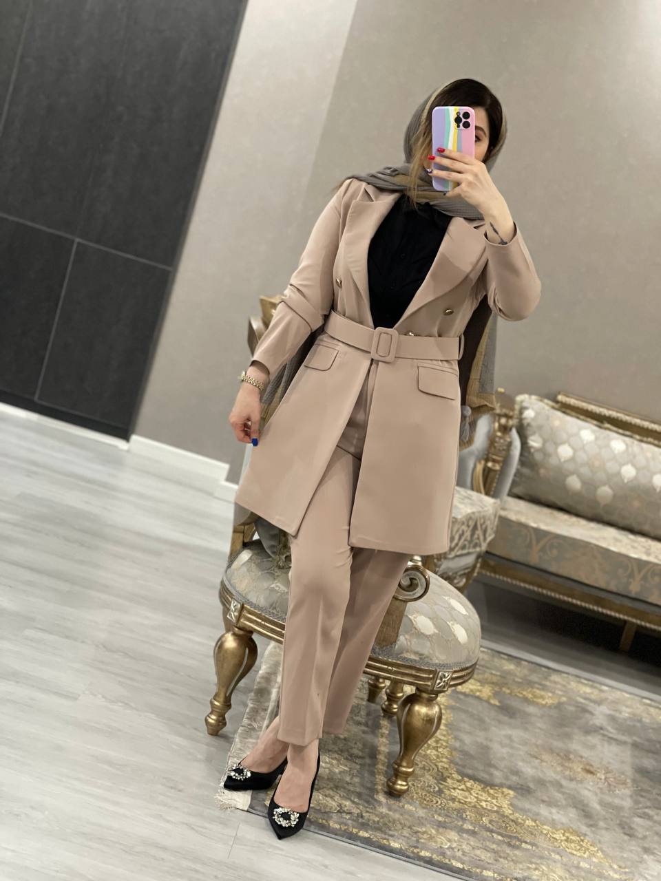 مانتو کتی کمربندی مزونی تاج کد0546