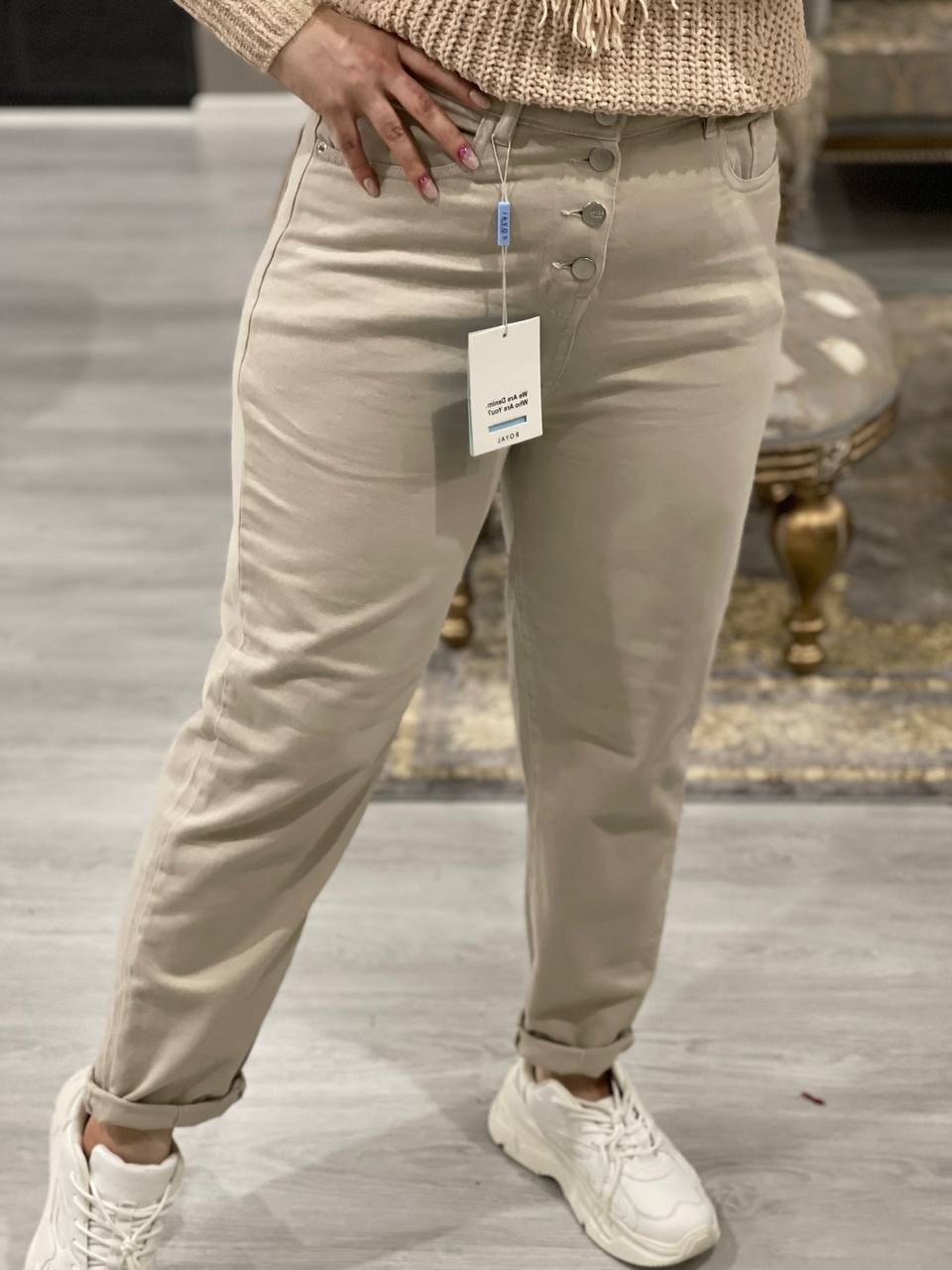 شلوار مام کتان  استخونی کد1149