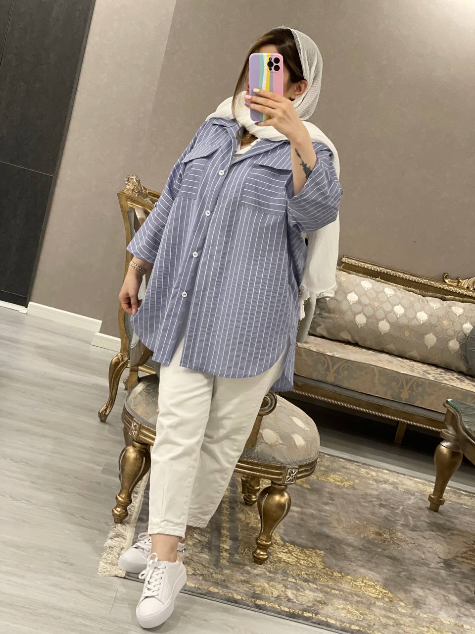 مانتو شومیزی راه راه بهشتی کد0671