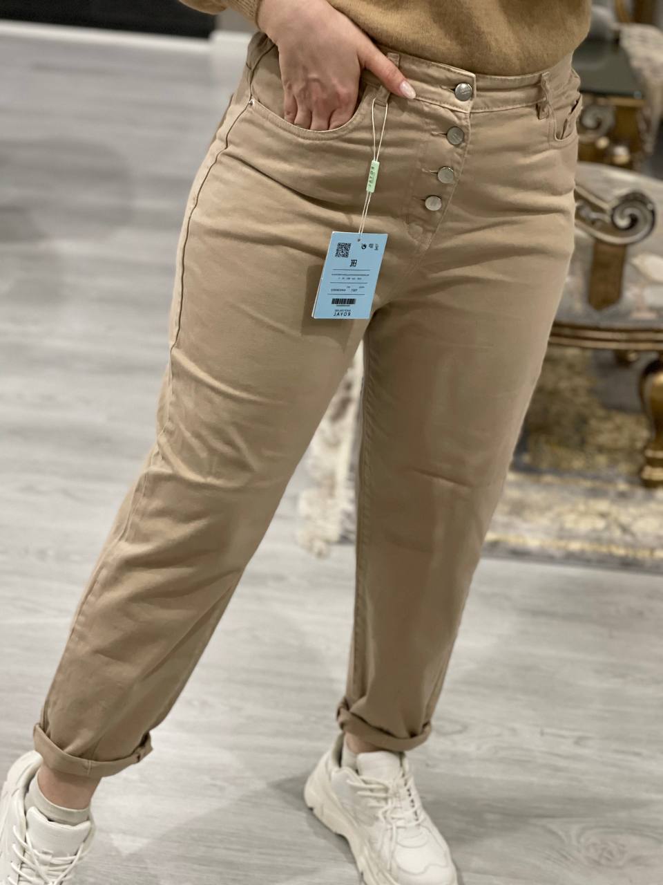 شلوارمام کتان  کرم کد1132