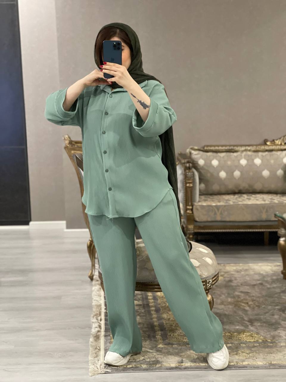 ست  شومیز شلوار پلیسه ترگل