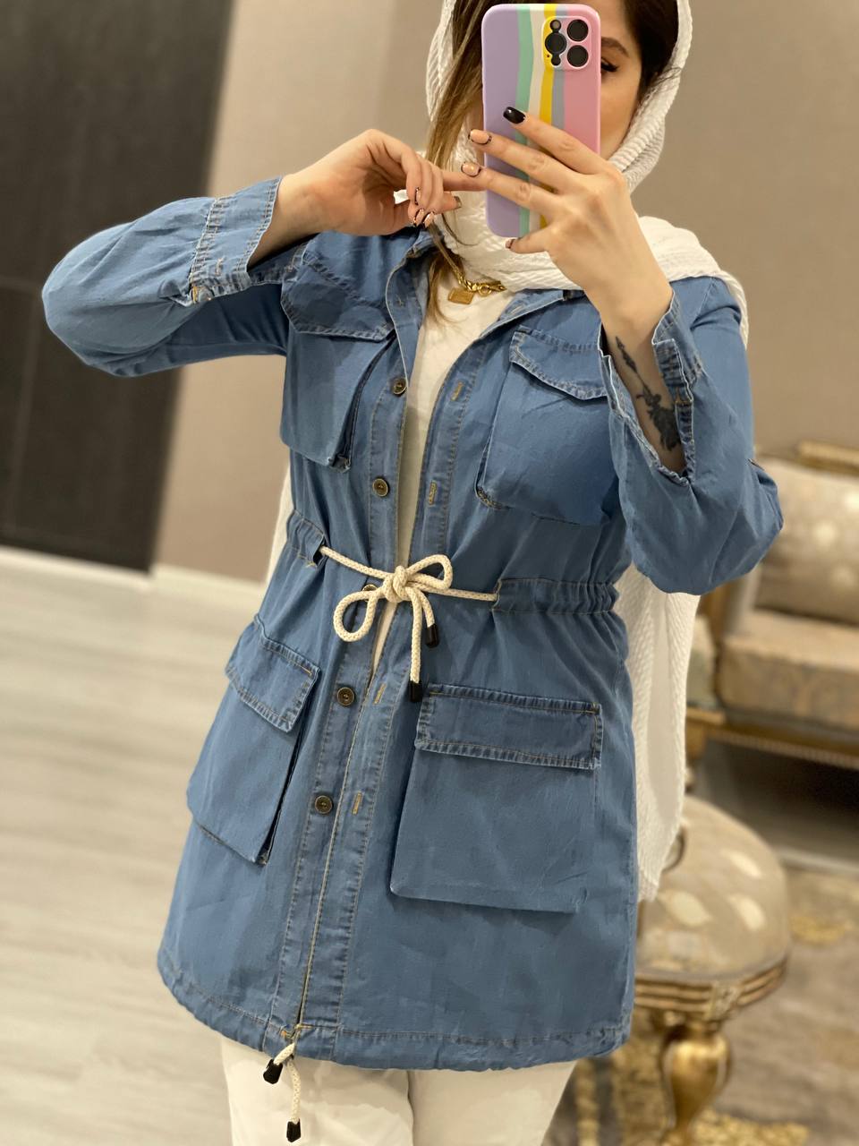 مانتو جین 4جیب  کاغذی شکرپاره کد0626