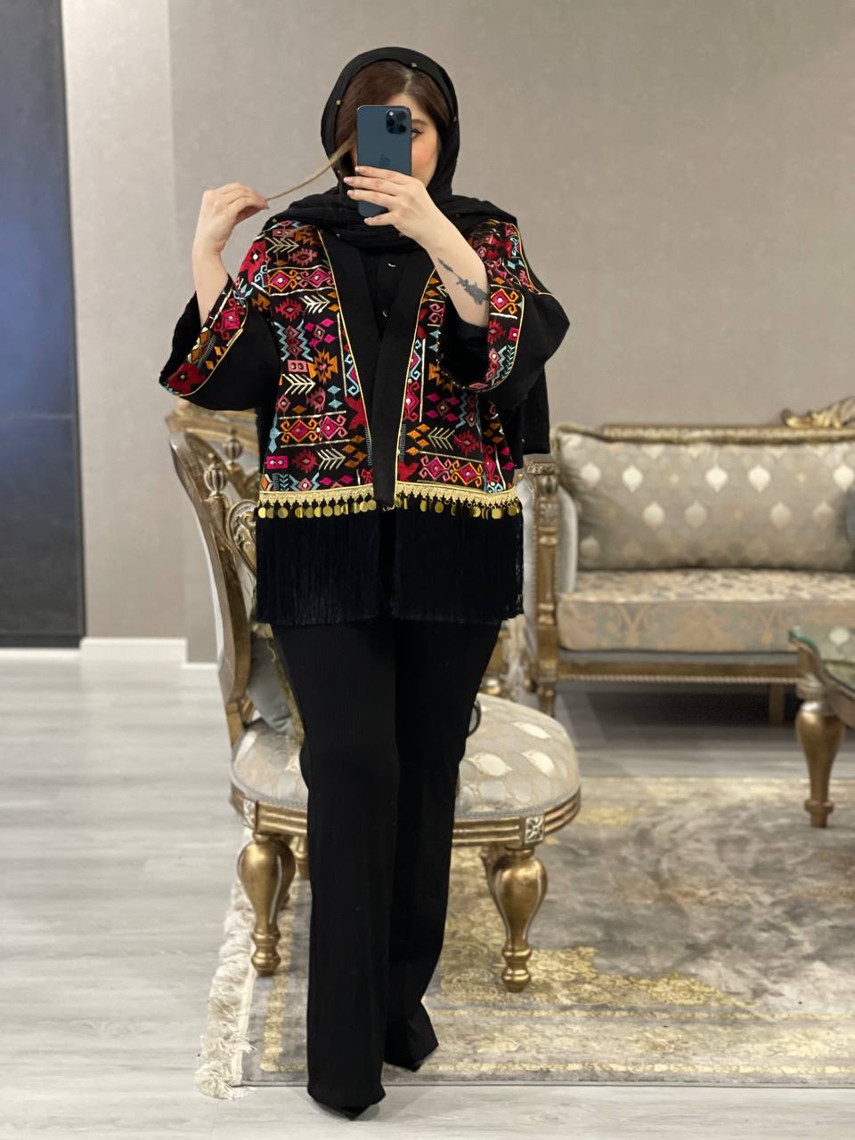 مانتو پولک دوزی پایین ریش  ماهتاب