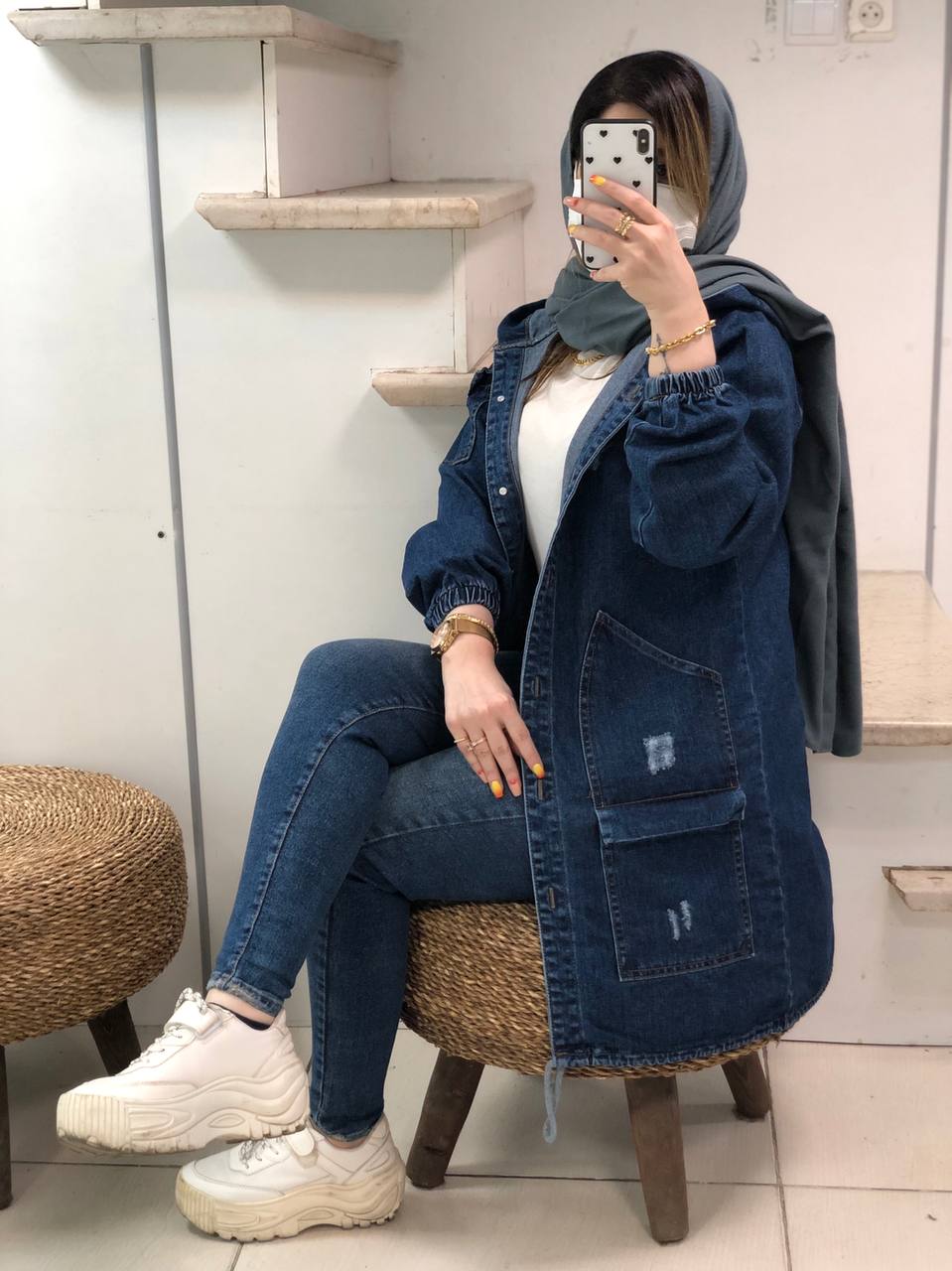 مانتو جین پاییزه کلاهدار کد0410