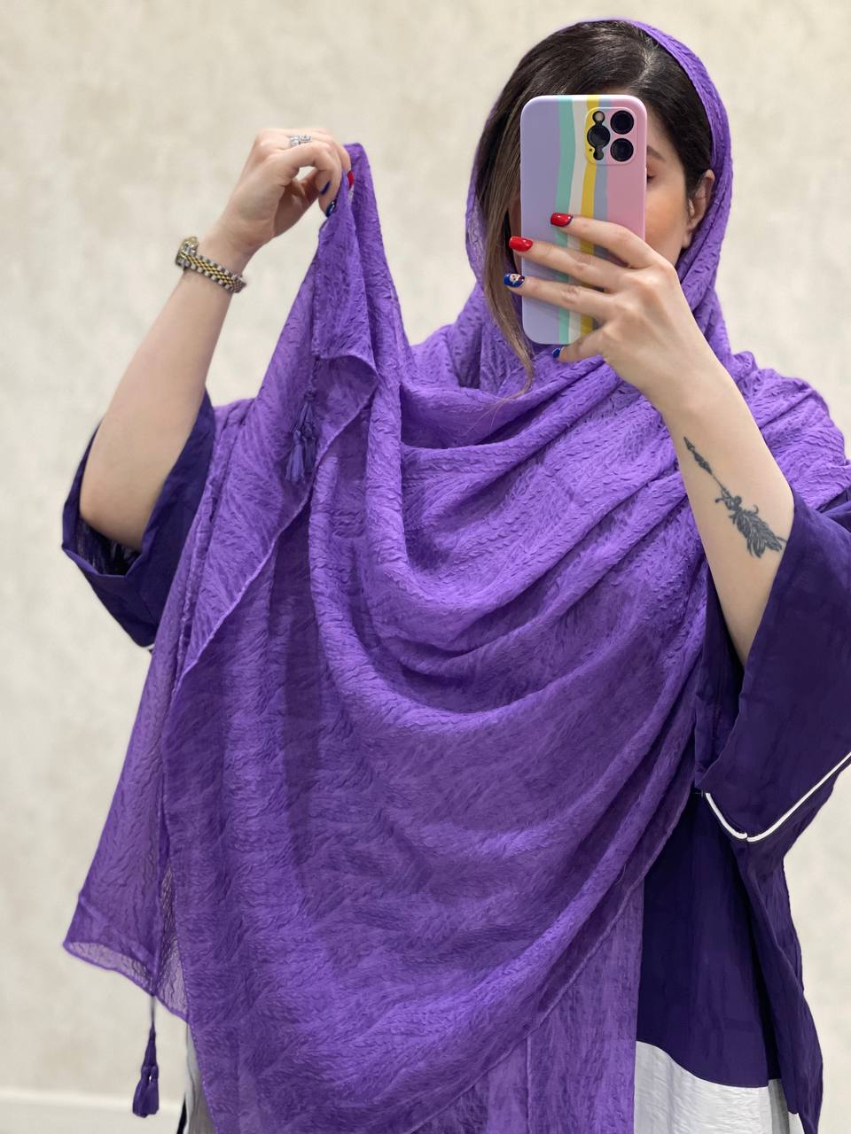 شال تمام نخ پفکی برجسته سنگشوری کد 0549