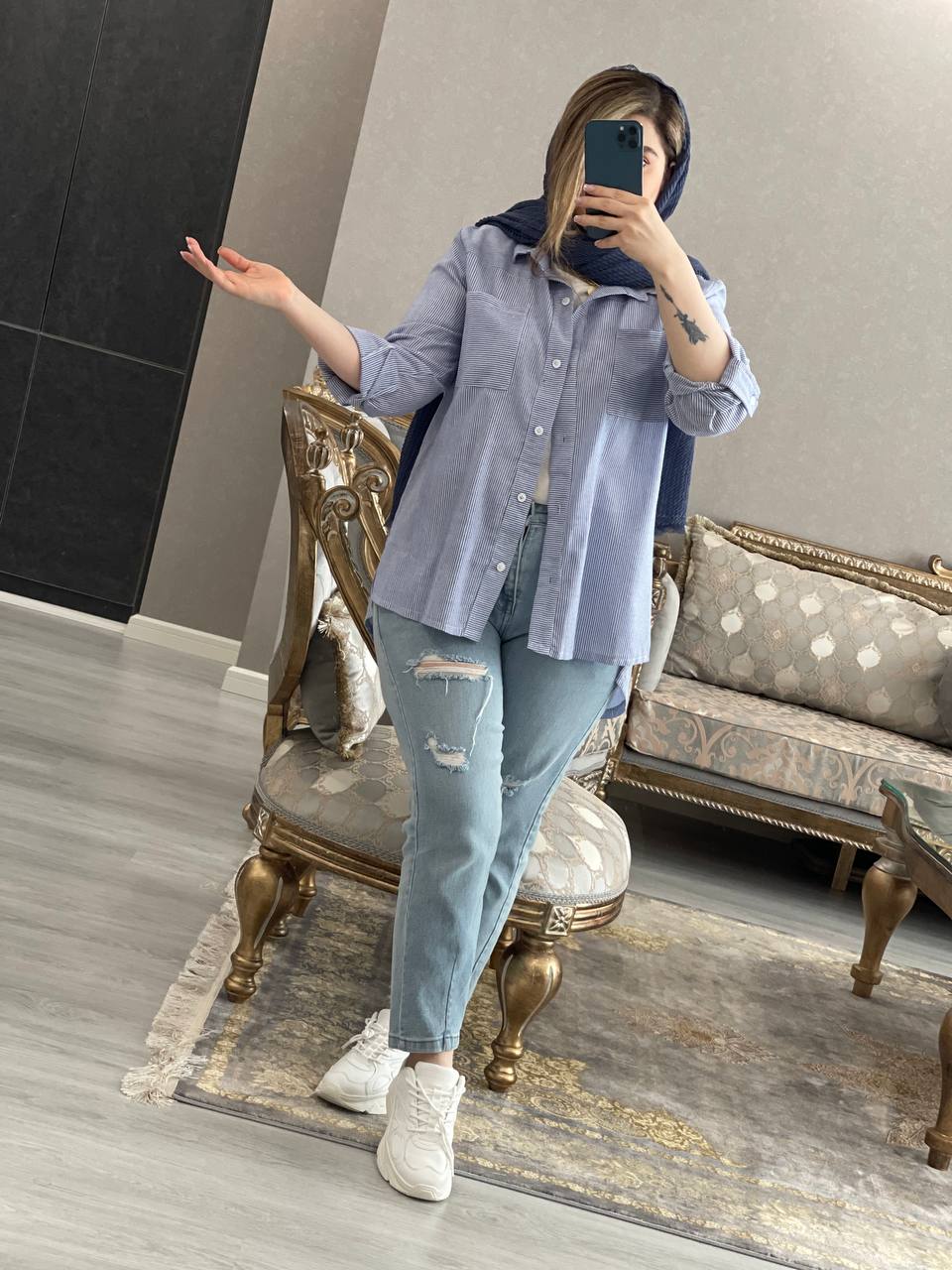 مانتو شومیزی راه راه یشیم کد0927