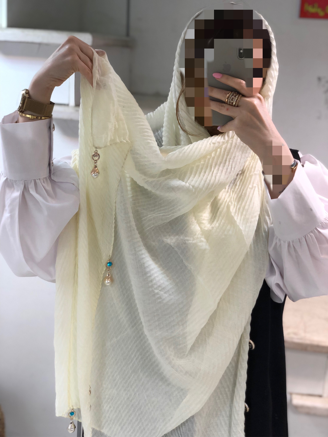 شال منگوله مرواریدی کد030