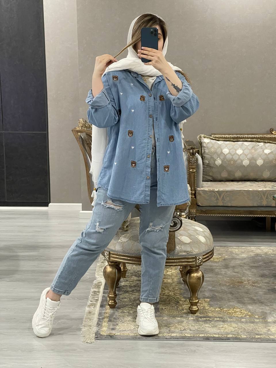 مانتو جین شومیزی طرحدار والریا کد0933