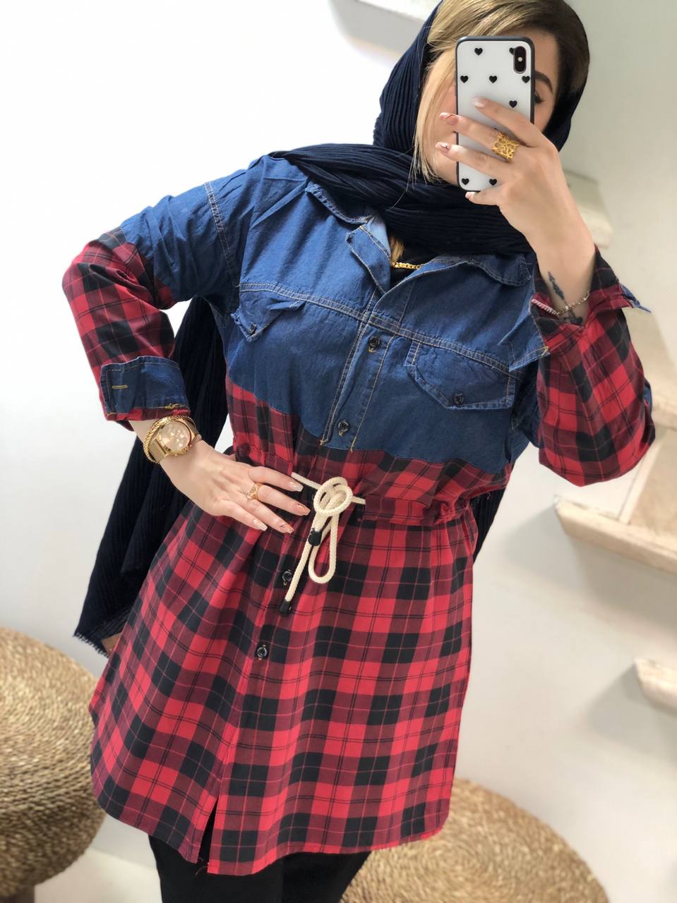 مانتو اسپرت ترکیبی شالیزارکد0181