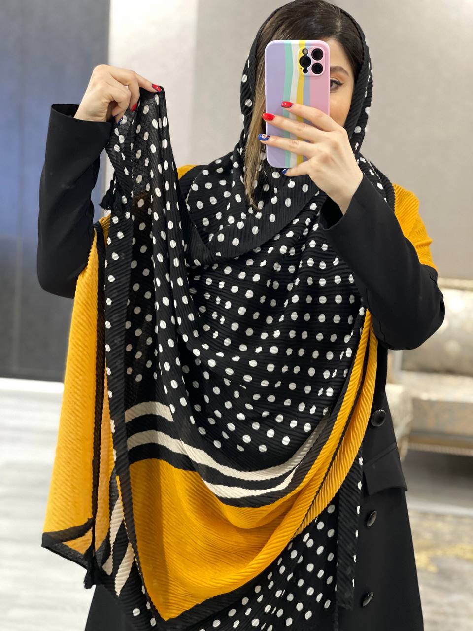 شال مزونی پلیسه تمام نخ ترکیبی خالدار کد0586