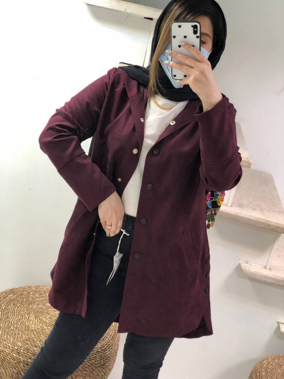 مانتو پاییزه کلاهدار یاسی کد0354