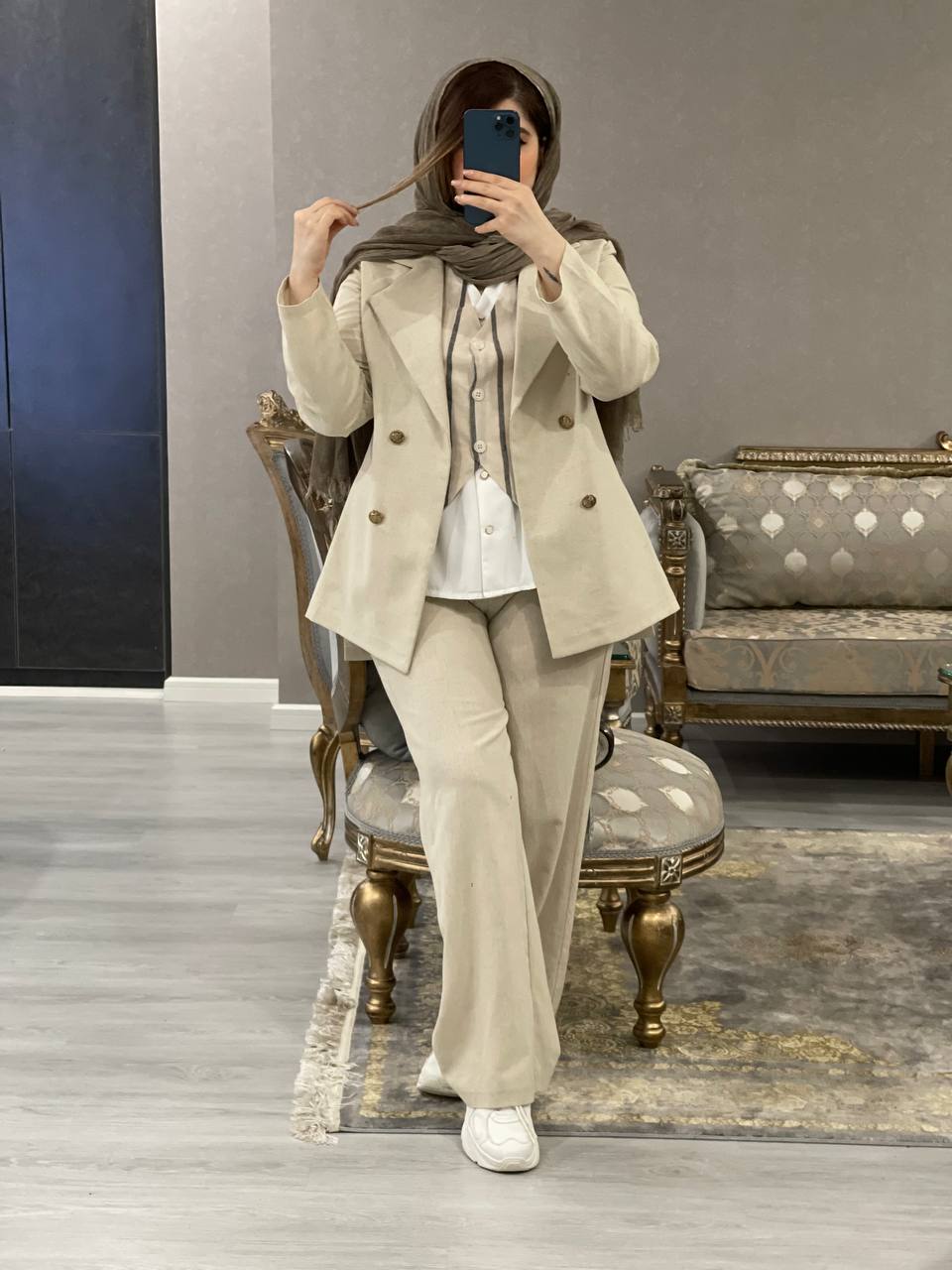 ست 3تیکه ژیله،شلوار،کت لینن دانا