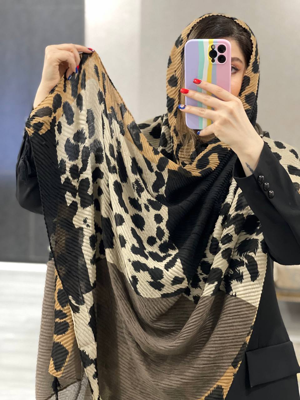 شال مزونی پلیسه پلنگی ترکیبی کد0542