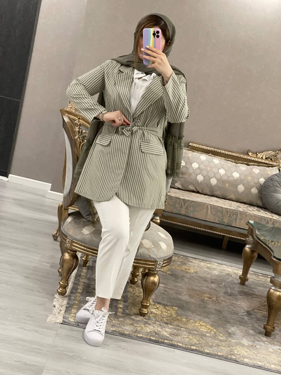 مانتو کتی کمردار راه راه صدرا کد0676