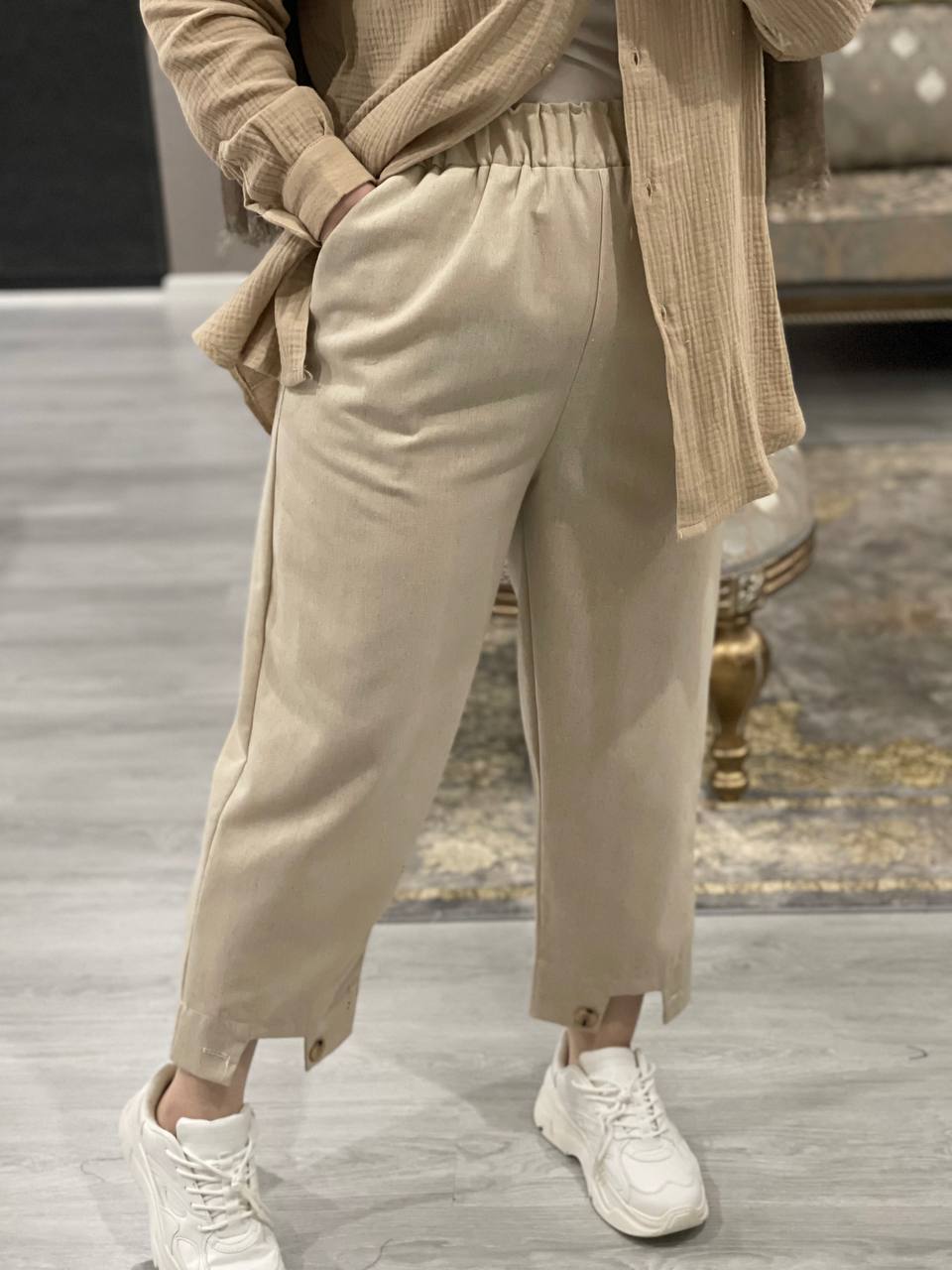 شلوار لینن پایین دکمه کد0993