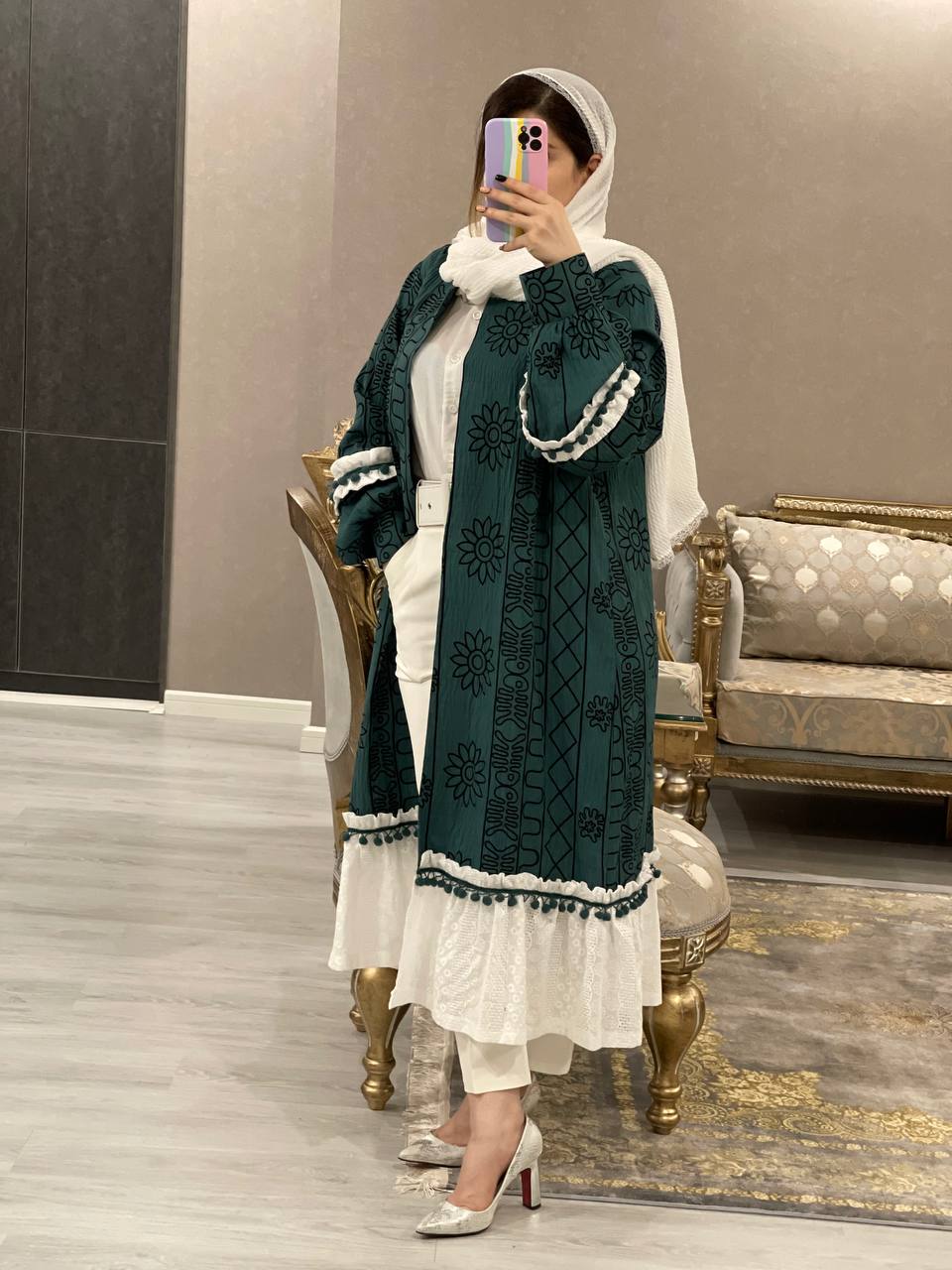 مانتو مزونی بلند طرحدار شمس کد0627