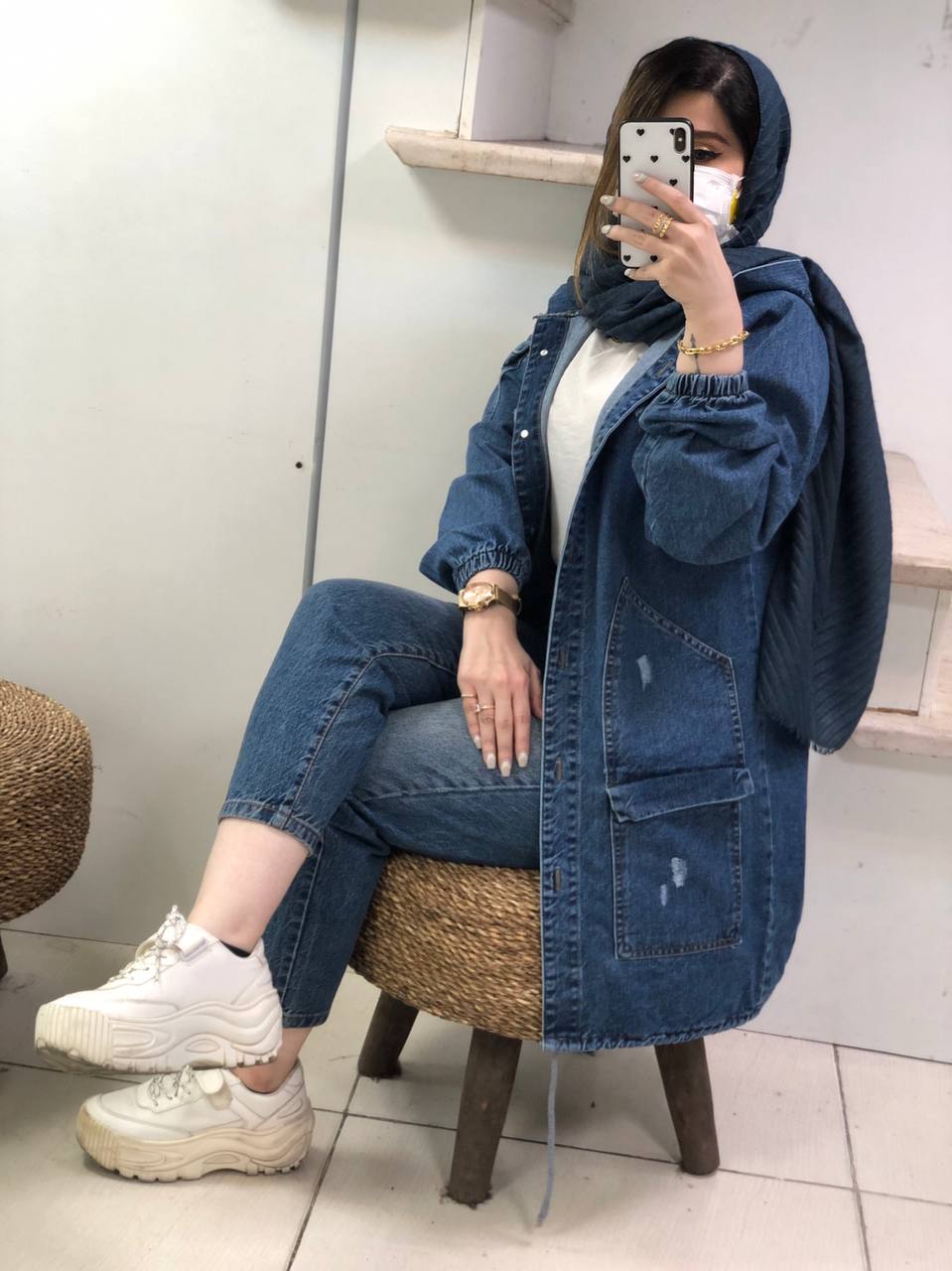 مانتو جین پاییزه کلاهدار کد0384