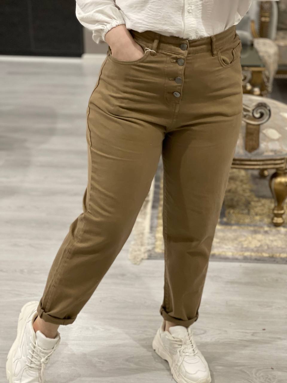 شلوار مام کتان نسکافه یی کد1150