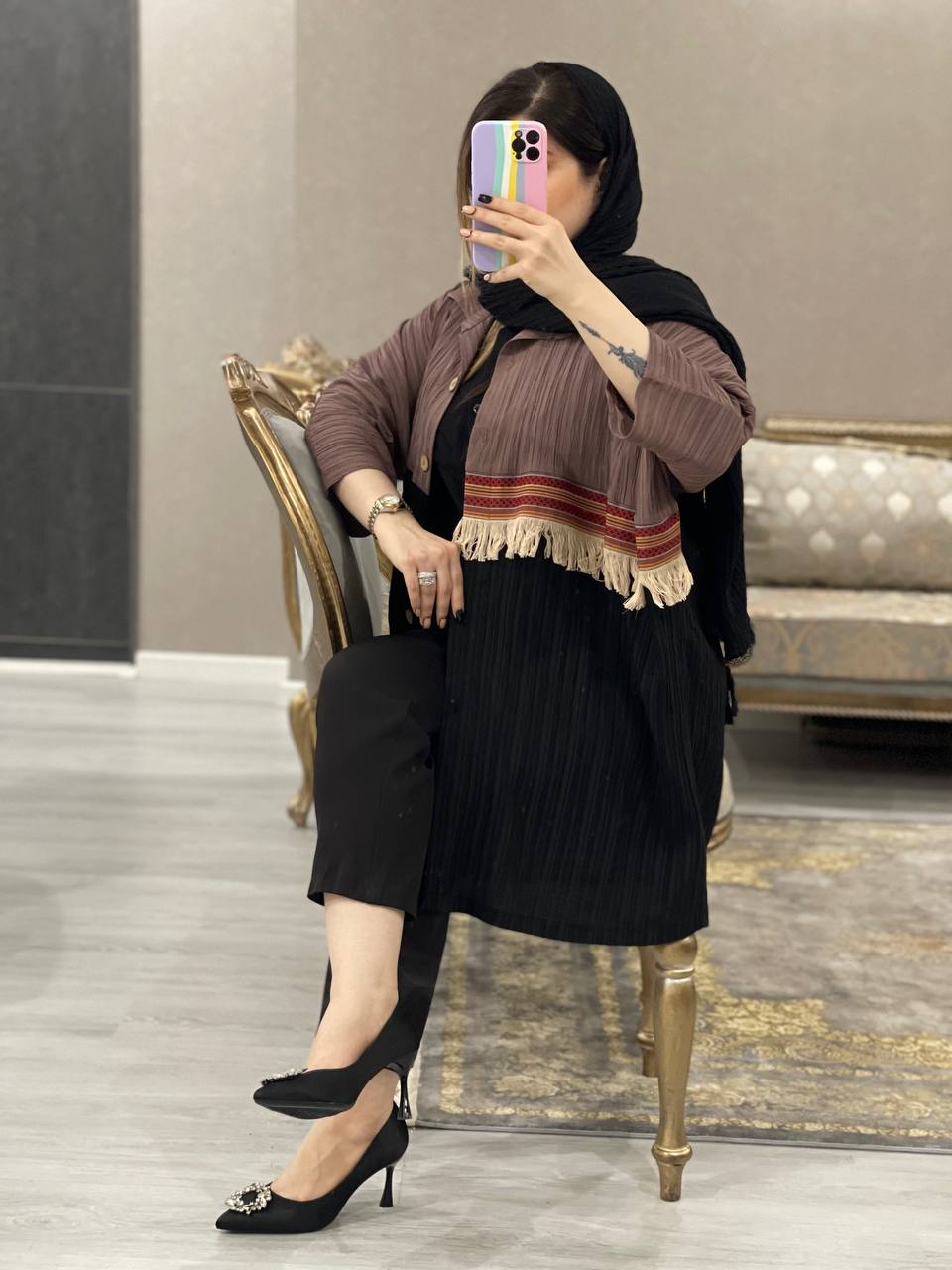 مانتومزونی جلودکمه دار دارچین کد0637