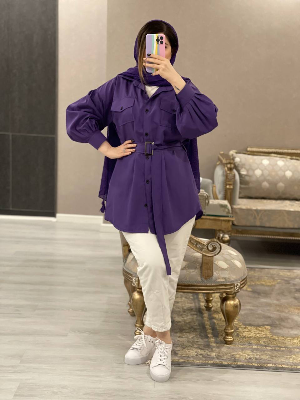 مانتو عروسکی کمردار برفین کد0691